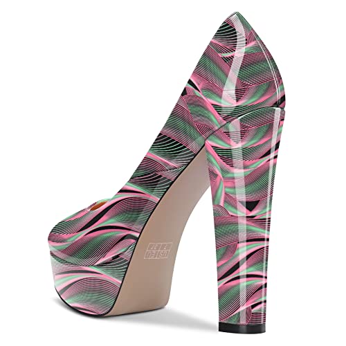 Aachcol Women Platform Chunky Block High Heel Pumps Round Toe Slip-on Dress Shoes Party Wedding Patent 5 Inch3