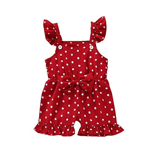 Newborn Baby Girls Romper Clothes Ruffle Sleeveless Bodysuit Polka Dots Bow Jumpsuit Shorts Overall Outfit Set (Red,18-24 Months)