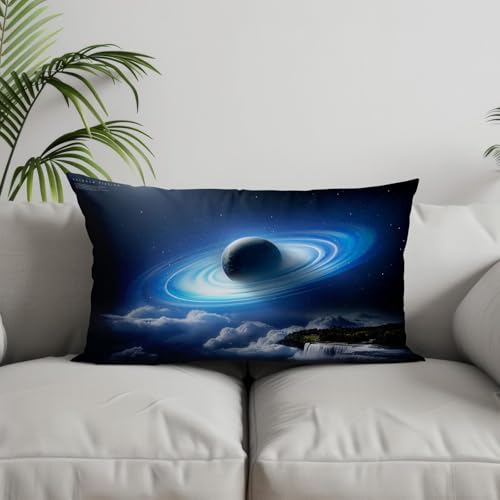 Chenlane Funda de almohada de seda con cremallera para sofá, rectangular, paisaje cósmico, fundas de repuesto para silla de patio al aire libre, mimbre, brillante, suave, grueso, 30 x 50 cm