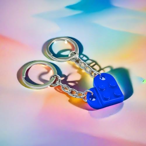 Image of Heart Keychains Matching Brick Keychain for Couples Keychain Heart Building Block Keychain for Boyfriend Girlfriend