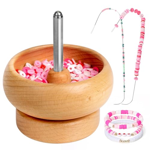 Tilhumt Bead Spinner for Jewelry Making, Effortless Rotating Wooden Clay Bead Spinner with 2 Big Eye...