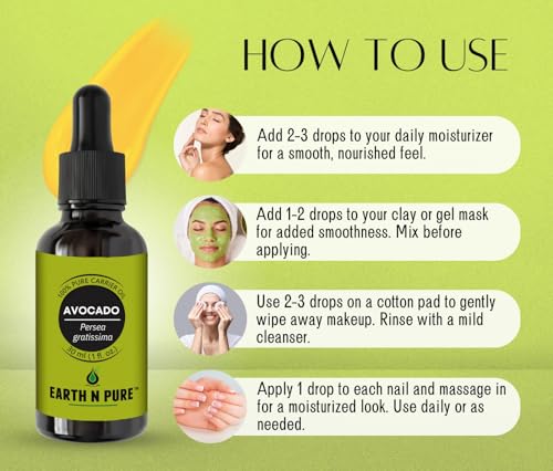 Earth N Pure Avocado Oil Cold Pressed, Natural and Therapeutic Grade for Hair and Skin - 15 ml