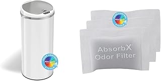 iTouchless 49 Litre / 13 Gallon Sensor Garbage Can, Pearl White & 3-Pack AbsorbX Odor Filter Deodorizers, Absorbs Trash Odors, All Natural Activated Carbon, Biodegradable