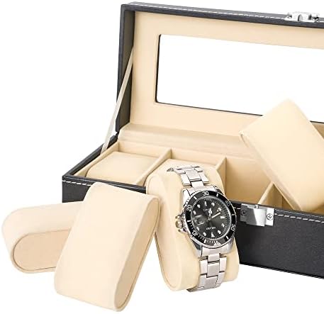 READAEER Watch Box 6-Slots with Real Glass Topped,Watch Display Storage Case,as a Gift for lovers