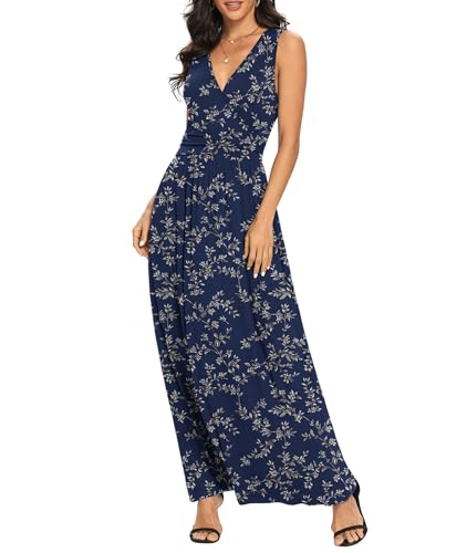 Image of LILBETTER Women Sleeveless Deep V Neck Loose Plain Long Maxi Casual Dress