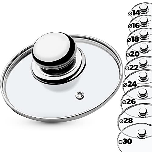 KADAX Glasdeckel mit Griff aus Stahl, hitzebeständiger Deckel für Topf ⌀14-30cm, Deckel mit Dampfloch, Universaldeckel in verschiedenen Größen, leichter Topfdeckel, spülmaschinenfest (16cm)
