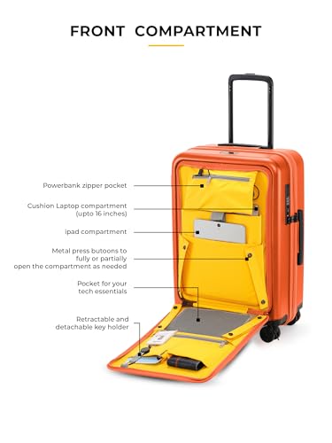 Image of EUME Cabin Pro Luggage Trolley for Travel 57cm, Cabin Bag | Trolley Bag Small for Luggage | with Laptop Sleeve | 100% Polycarbonate (PC) 8 SilentRun Hinomoto Wheels, Rustic Orange