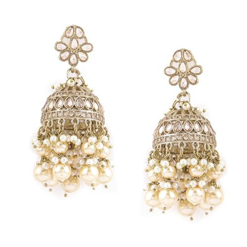 Image of Rubans Jhumka Earrings Kundan and Pearl Traditional Festive Jewellery Gift for Women & Girls