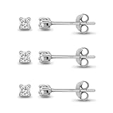 3-Pair Set Sterling Silver White Topaz 2mm Round Stud Earrings