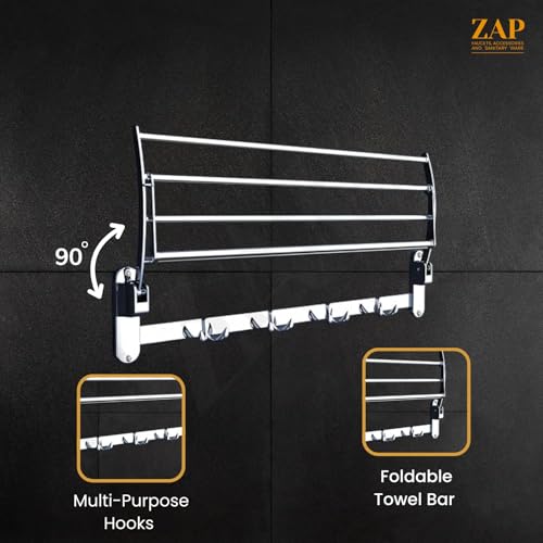 Image of ZAP Stainless Steel Deluxe Bathroom Combo of 3 Set Folding Towel Rack / 3 in1 Multi Bathroom Shelf /Napkin Ring