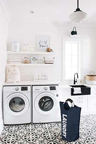 Gurfuy Foldable Natural Linen Fabric Laundry Hamper with Handles,Waterproof & Easy Taking Laundry Basket Bin for Clothes and Toys (Blue)…