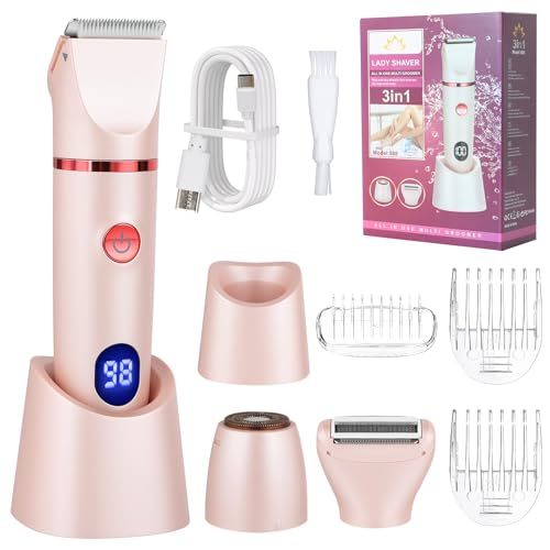 Cozary Rasoio Elettrico Donna,3 In 1 Depilatore Corpo,Rasoio Elettrico Impermeabile,Rasoio Intimo a Secco e Bagnato,Rasoio Parti Intime Donna per Viso, Corpo, Soprocciglia e Inguine