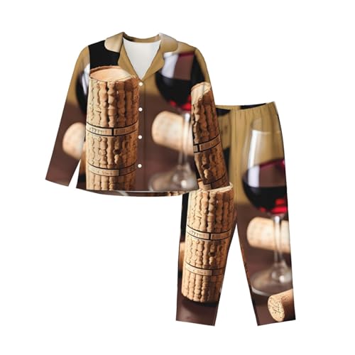 Pyjama chic manches longues femme imprimé liège vin fini nuits froides