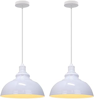 AWEITG Juego de 2 Lámparas de Techo Industriales, Lámpara Colgante Estilo Vintage 29cm Pantalla de Metal E27 Iluminación de Techo Retro for Cocina, Comedor, Salón, Restaurante (Negro)(Blanco)
