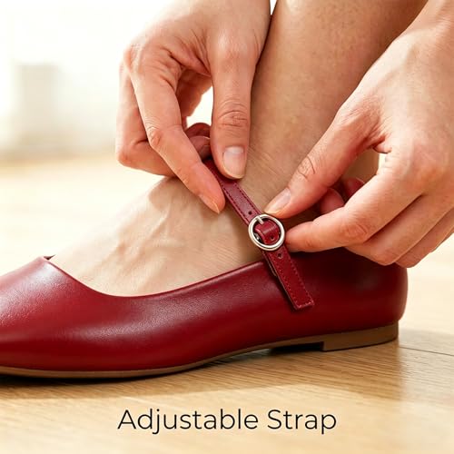 Image of MUSSHOE Square Toe Mary Jane Flats for Women: Comfortable Non-Slip Dressy Business Casual Shoes with Adjustable Strap for Office Work