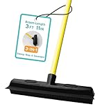FURemover Sweep Pet Hair Rubber Broom with Squeegee and Attachable Microfiber Cloth and 47” Handle for Tile, Carpet and Hardwood