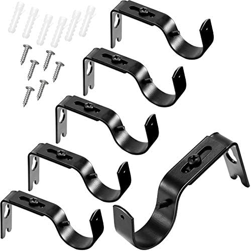 6 Pieces Curtain Rod Brackets General Adjustable Curtain Rod Holder Wall Bracket Hooks Outside Mounted Blinds Curtain Rod Bracket with Screws for 1 Inch Diameter Curtain Rod (Black)