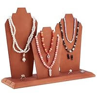 PH PandaHall Wooden Necklace Display Stand, 3-Row Jewelry Holder Organizer with 3 Panels Multiple Necklace Storage Holder Bust Easel Jewelry Display for Necklace Showing, Home, Selling