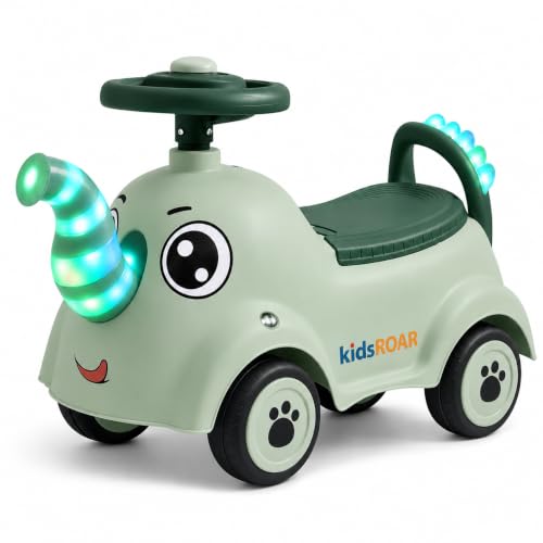 Image of kidsROAR Push Ride On Car for Kids 1-5 Years | Baby Push Car with Music, 3D Lights & Backrest | Premium Ride On Toy Supports Up to 35kg (Big Elephant, Green)