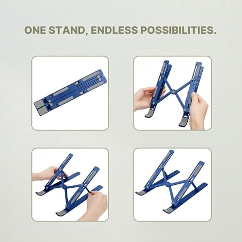 Image of Geonix Trek T3 Aluminium Ergonomic Laptop Stand | 7 Angles Adjustable Height | Anti Slip Rubber Pads | Foldable | Compatible with Laptops Upto 17 inch (Royal Blue)