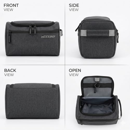Image of Wooum Travel Toiletry Bag for Men | Water-Resistant Bathroom Organizer with Hook | Compact Khadi Fabric Dopp Kit with Zipper & Mesh Pockets - Ideal for Travel, Gym & Daily Use (Grey)