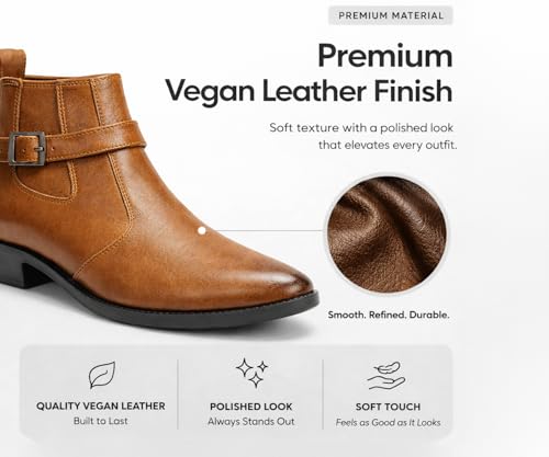 Image of Kraasa Men's Synthetic Leather Ankle Boots with Side Buckle Strap, Elastic Panel & Durable TPR Sole Casual & Formal Wear Boot
