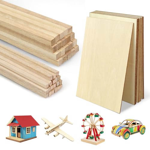Catephe Unfinished Balsa Wood Sheets and Sticks