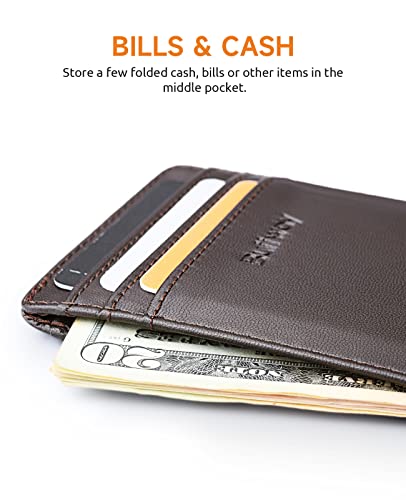 Buffway Mens Slim Wallet, Minimalist Thin Front Pocket Leather Credit Card Holder with RFID Blocking for Work Travel