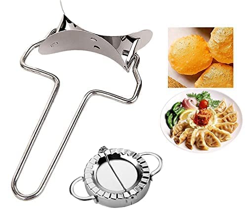 krupanidhi Stainless Steel Puri Cutter Roller Machine for Cutting Dough in Round and Dough Press Mould for Making Ghughara Momos Maker