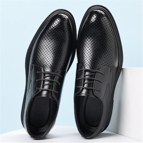Men's Hollow Out Breathable Summer Business Dress Shoes English Style Height Increasing Groom Wedding Shoes Stylish Comfortable Formal Leather Shoes(9)3