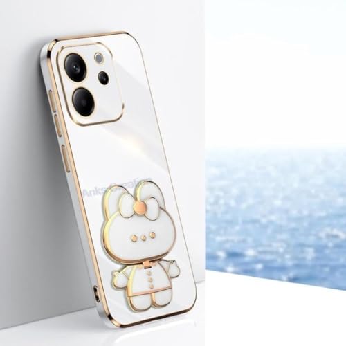 Image of 3D Cartoon Back Case Cover with Cosmetic Mirror for Oppo Reno 15 5G, Mobile Stand (B-White)