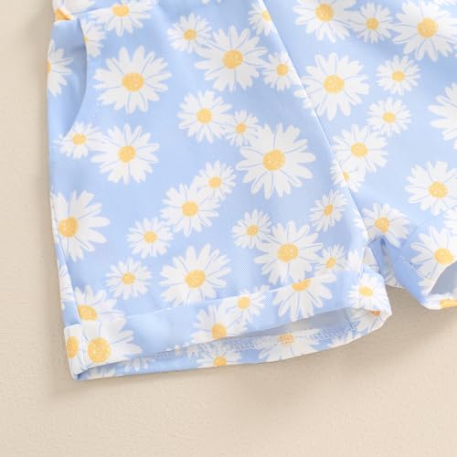 Image of Ayalinggo Toddler Baby Girl Sunflower Print Overalls Shorts with Pocket Suspender Trousers Cute Summer Clothing Outfit