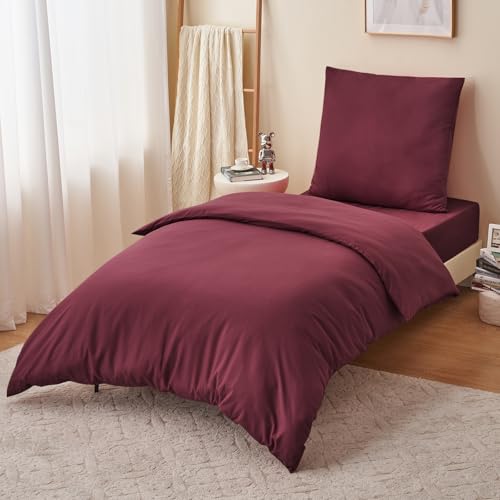 RUIKASI Bettwäsche 155x220 Rot 2teilig - Burgundy Mikrofaser Bettwäsche-Sets Oeko-TEX… – Ansicht 3