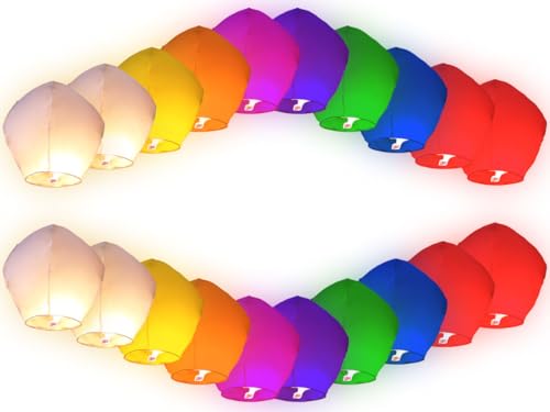 PartyMagix Lanterne céleste biodégradable – 10, 20, 30 ou 50 pièces – Couleurs Assorties Blanc, Rouge ou cœur – Lampions Volants pour Mariage, Anniversaire, fête, Nouvel an, Hommage – vue 7