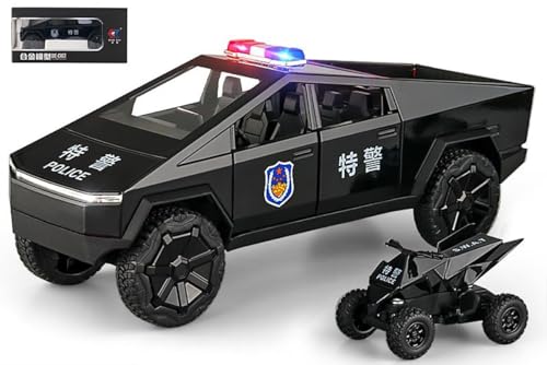Image of 1:24 Scale Big Size Tesla Cyber Pickup Truck Toy Car | Metal Pullback Diecast Car for Kids with Openable Doors, Sound, Light Effects Toy for Car (Color As Per Available),black