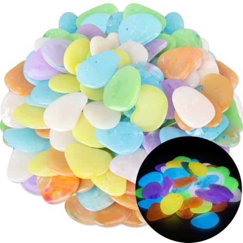 Landical 100 Pcs 1.8 Inch Large Glow in The Dark Rocks Pebbles Outdoor Fish Tank Rocks Aquarium Gravel Luminous Stones for Walkway Succulent Plant Halloween Decor (Colorful)