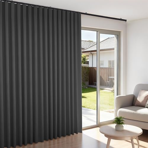 Image of Room Divider Blackout Curtains Flexible Sliding Tracks Sets Ceiling Mounted Rod Window Curtain Privacy Separation for Bedroom Living Rooms,1 Panel Black Drape and Black Track Set-W108xH96 in