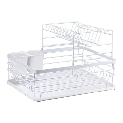 TOTIKI Kitchen Dish Rack Dish Rack With Drip Tray Kitchen Cutlery Storage Basket Dish Drainer Rack With Holder Storage For Kitchen Dish Drainer Rack(White,2-Tier)