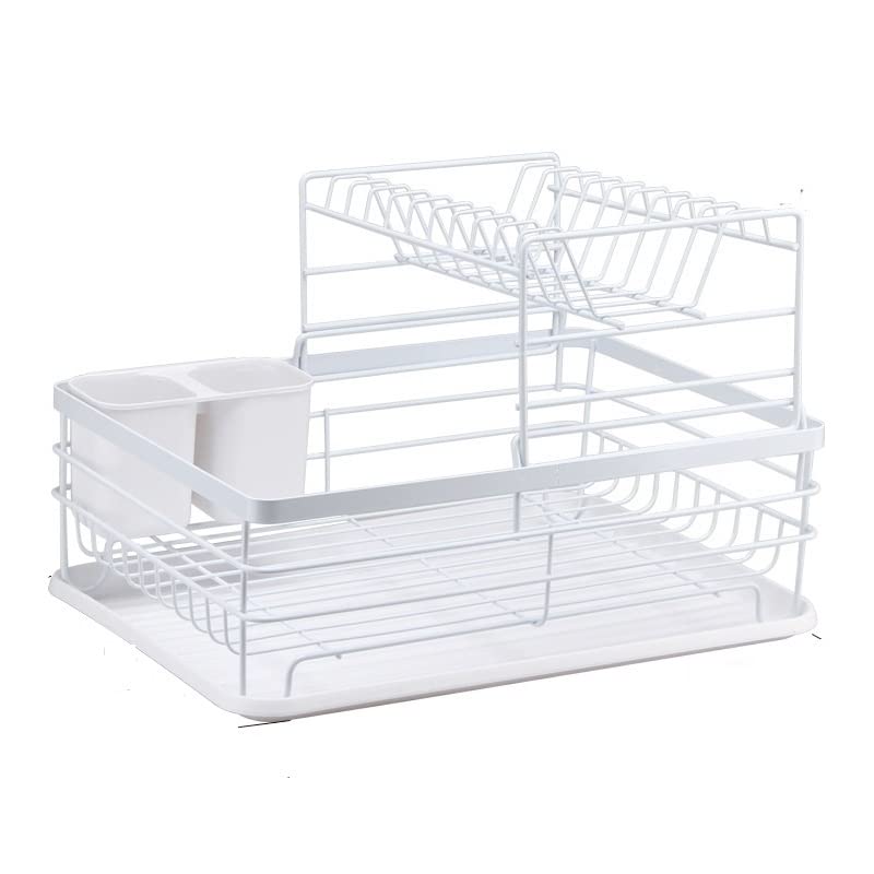 Escurridor de platos con bandeja de goteo, cesta de almacenamiento de cubiertos de cocina, escurridor de platos con soporte de almacenamiento para organizador de cocina, estante para