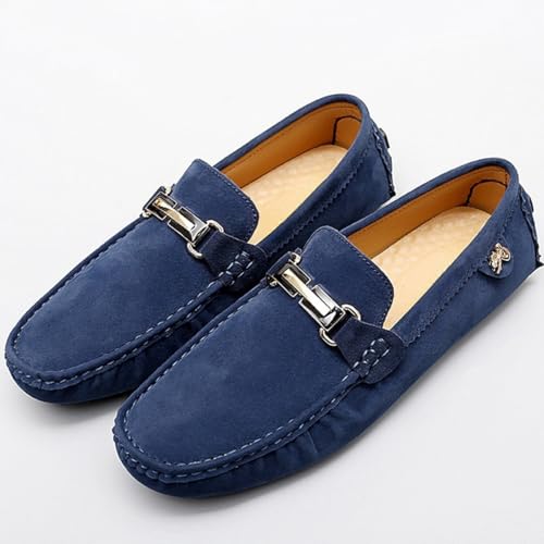Men's Driving Loafers Black Slip-On with Suede Buckle Detail Moccasins4