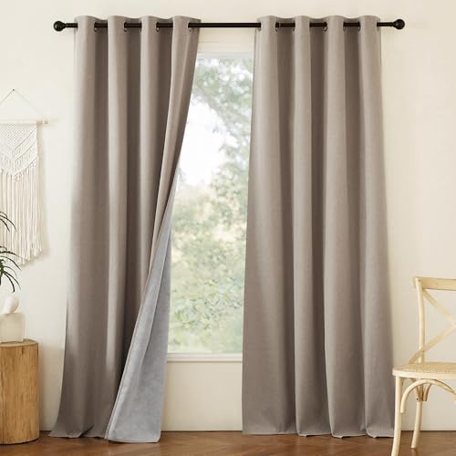 Image of NICETOWN Linen 100% Blackout Linen Curtains 90 inches Length for Bedroom, 2 Panels, 52 inch W, Thermal Insulated Window Draperies for Living Room
