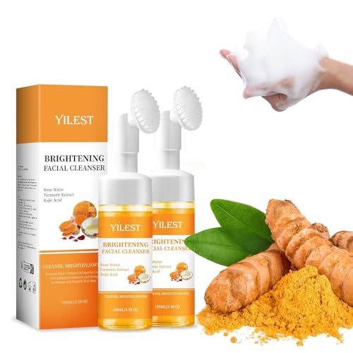 Turmeric Lot de 2 nettoyants pour le visage 100 ml, mousse nettoyante apaisante, curcuma et acide kojique, nettoyant pour le visage, mousse nettoyante au curcuma pour tous les types de peau