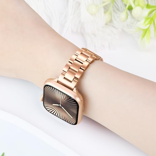 Image of Melyis Slim Metal Band Compatible with Apple Watch Bands for Women 42mm 40mm 41mm 38mm, Premium Stainless Steel Classic iWatch Bands for Apple Watch Band Series 11 10 9 SE Series 8 7 6 5 4 3 2, Rose Gold