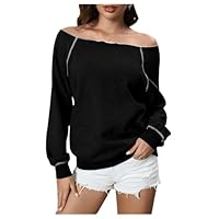 RoseSeek Women's Sweatshirts Off The Shoulder Tops Long Sleeve Oversized Pullover Top Basic Fall Outfits Pure Black X-Large
