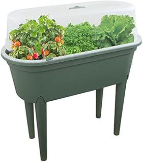 Raised Garden Bed Planter Box Outdoor, Patio Greenhouse Flower Vegetable Grow Box with Lid & Legs (Green)