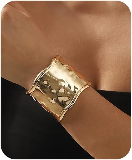 Gold Cuff Bracelets for Women Trendy Chunky Gold Bracelet Arm Cuffs Jewelry Vintage Bangles Adjustable Thick Gold Bracelet