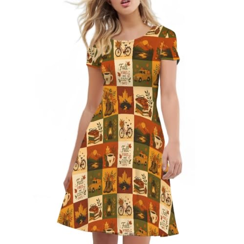 Image of Forchrinse Summer Dresses for Women Crew Neck Short Sleeve Midi Dress Casual Beach Vacation Sundress