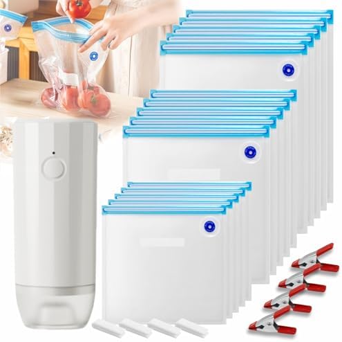 Sous Vide Bags Reusable 30 Pcs, Reusable Vacuum Seal Bags for Food with Upgraded Auto Pump for Anova, Joule Cookers, BPA Free Sous Vide Kit