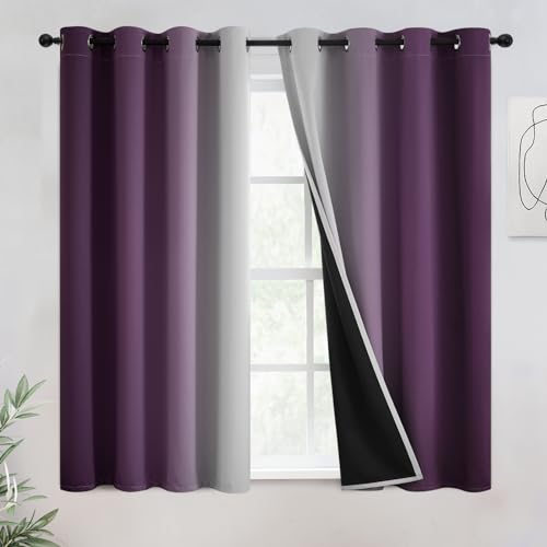 COSVIYA 100% Blackout Curtains & Drapes Ombre Purple Curtain 54 inch Length
