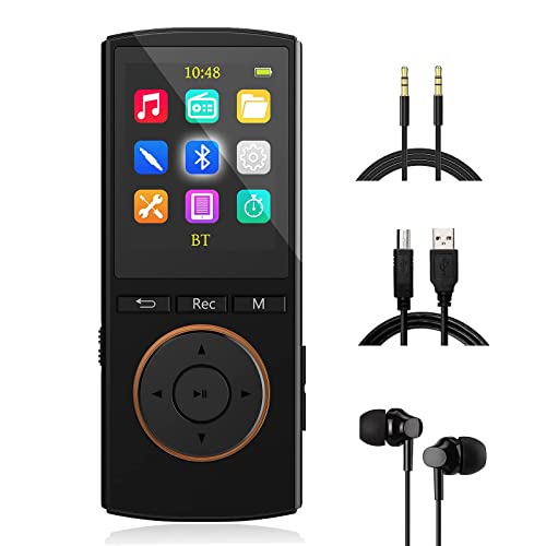 MP3 Player 32GB with Bluetooth, Line-in rip Music, Lossless Sound, Sleep Timer, FM, Long Battery Life.Black, Matte